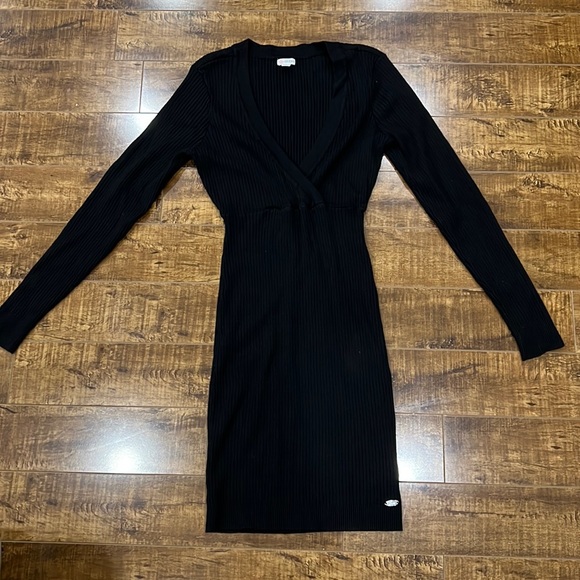 GUESS black long sleeve rubbed bodycon dress - Picture 2 of 4